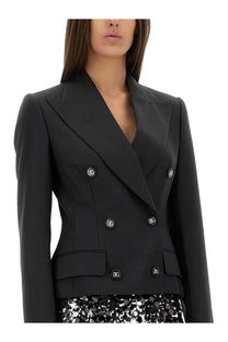 Dolce &amp; Gabbana women’s black double breasted blazer with silver dg buttons and structured shoulders