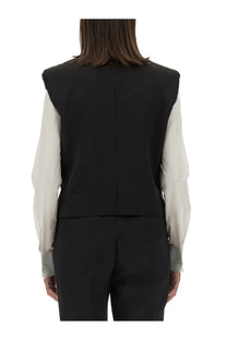 Dolce &amp; gabbana women’s black sleeveless double breasted vest with structured back and clean lines shown from the back