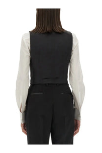 Dolce &amp; Gabbana women’s black double breasted tuxedo vest with sleek tailored design and subtle seam detailing