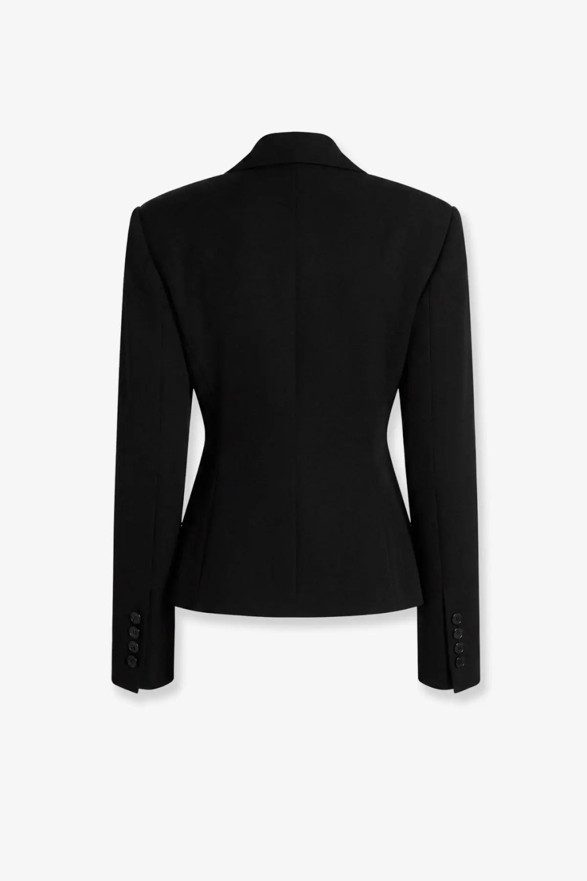 Dolce &amp; Gabbana women’s black double breasted virgin wool gabardine blazer with structured shoulders and buttoned cuffs