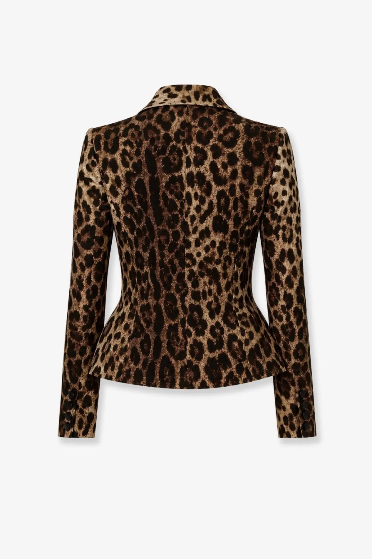 Dolce &amp; Gabbana women’s fitted leopard-print blazer with peplum hem and structured shoulders in double wool crêpe