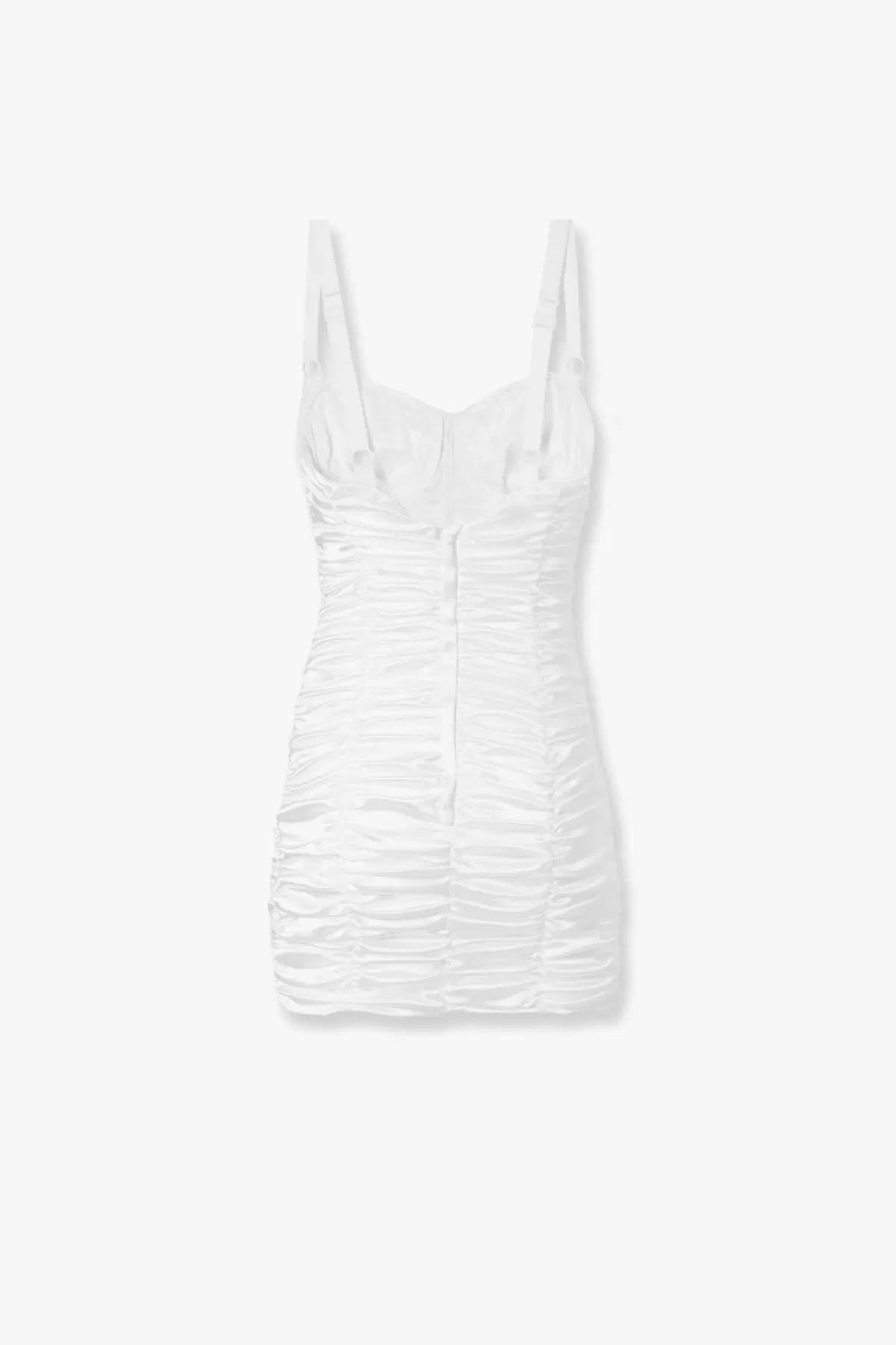 Dolce &amp; Gabbana women’s white draped satin mini dress with ruching thin straps and front zipper detail