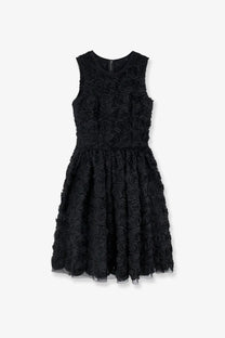 Dolce &amp; Gabbana women’s black sleeveless dress with 3D rose embellishments and a lightweight tulle hem