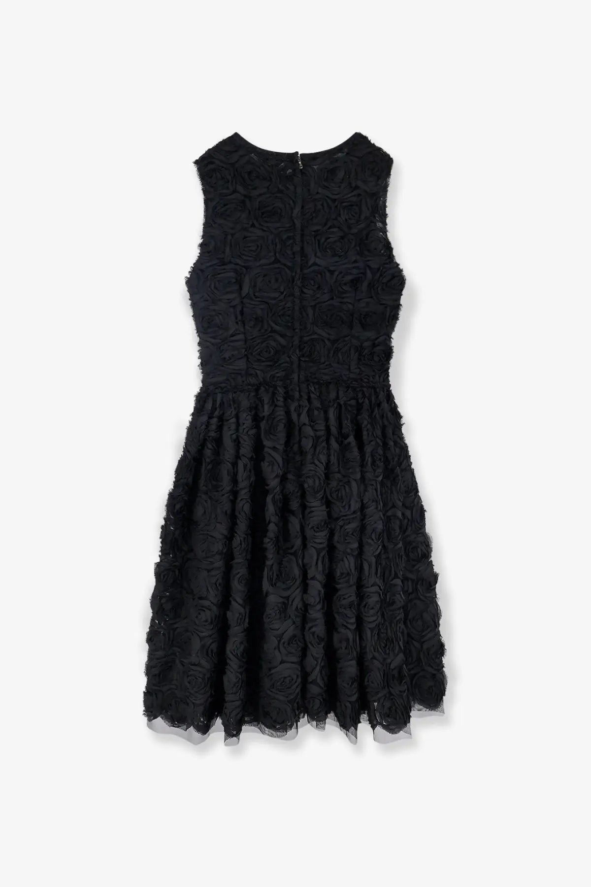 Dolce &amp; Gabbana women’s black sleeveless dress with fitted bodice flared skirt and 3D rose appliqués