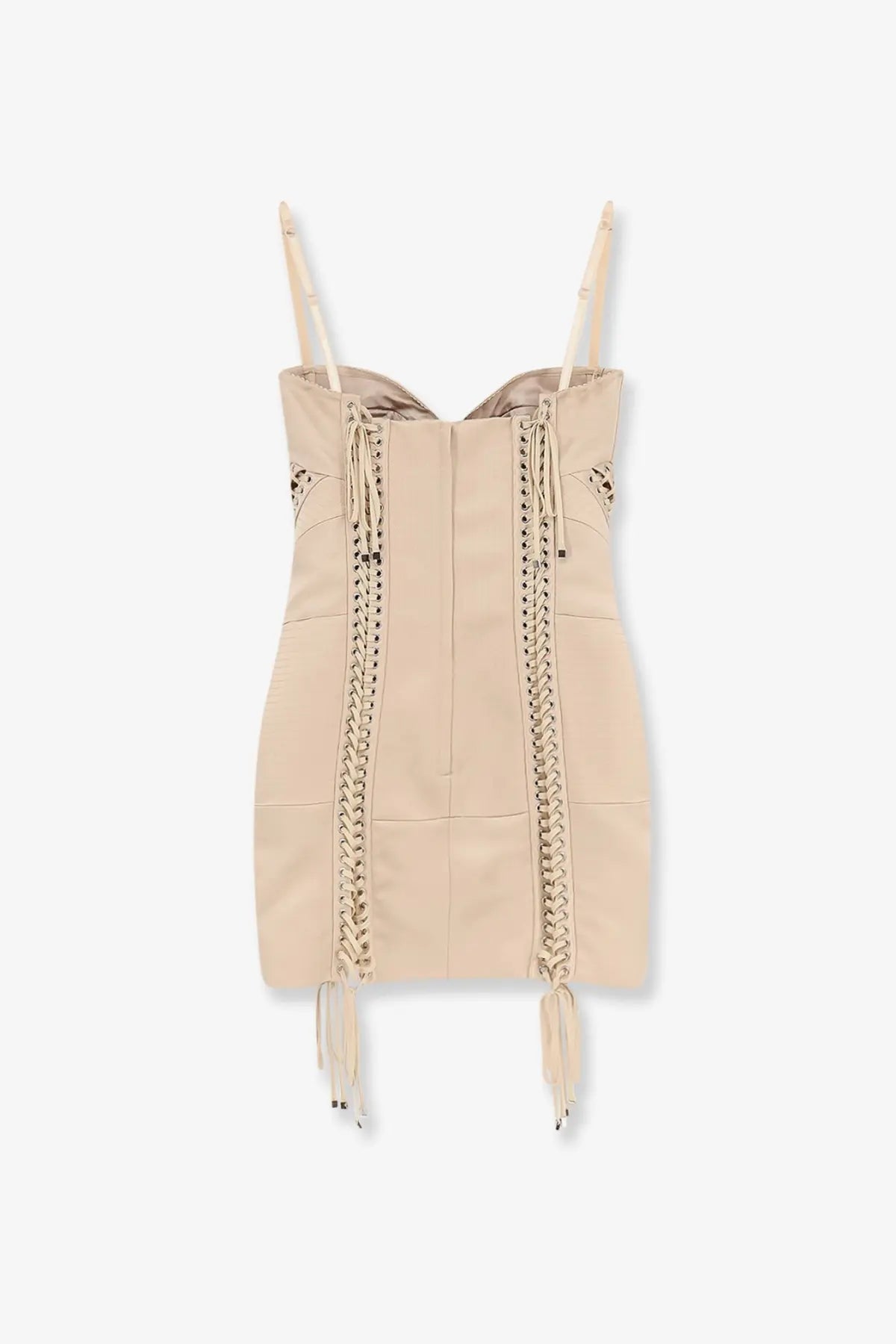 Dolce &amp; Gabbana women’s beige leather corset-style mini dress with lace-up front and thin straps