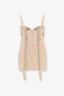 Dolce &amp; Gabbana women’s beige leather corset-style mini dress with lace-up front and thin straps