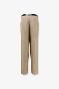 Dolce &amp; Gabbana women’s élange beige textured trousers with black belt in white for stylish casual wear