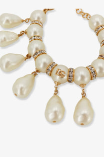Delicate gold-toned dolce gabbana women’s everyday bracelet with cream freshwater pearls and sparkling crystal accents