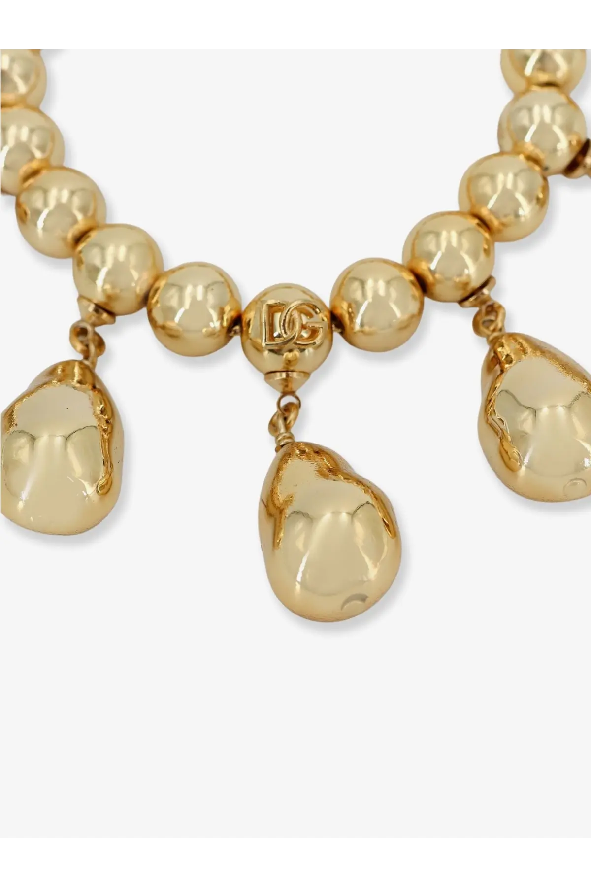 Dolce and gabbana women’s gold-tone brass bracelet with beaded necklace design and dangling teardrop dg logo charms