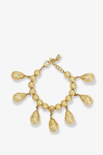 Dolce &amp; Gabbana women’s everyday bracelet in gold-toned brass with chain, round beads, and teardrop-shaped charms