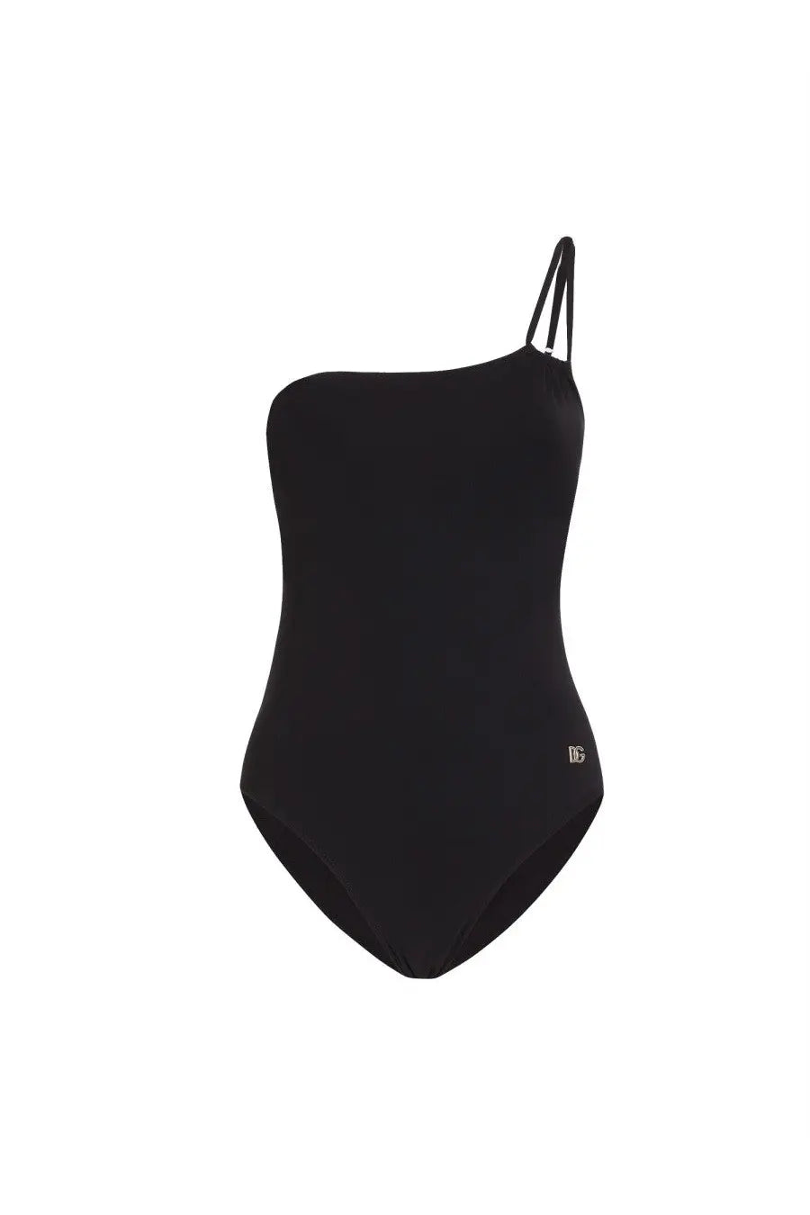Dolce &amp; gabbana womens full costume black one-shoulder swimsuit with thin straps and minimalist design