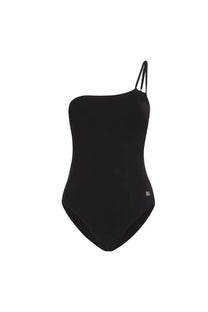 Dolce &amp; gabbana womens full costume black one-shoulder swimsuit with thin straps and minimalist design