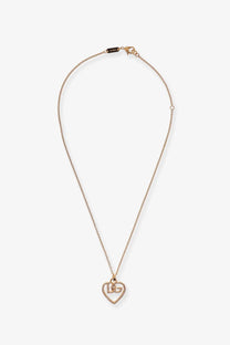 Dolce &amp; Gabbana women’s gold brass necklace featuring a gold-tone heart pendant with rhinestone detailing and delicate chain