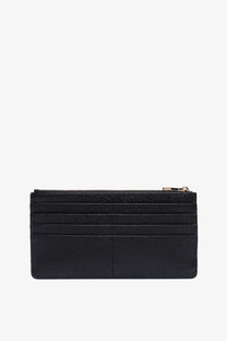 Dolce &amp; Gabbana women’s hammered black leather card holder with textured design and silver zipper pull