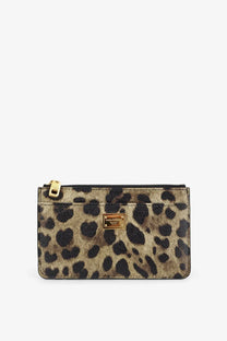 Dolce and gabbana women’s leopard-print zippered wallet in textured faux leather with gold-tone hardware and hammered detail