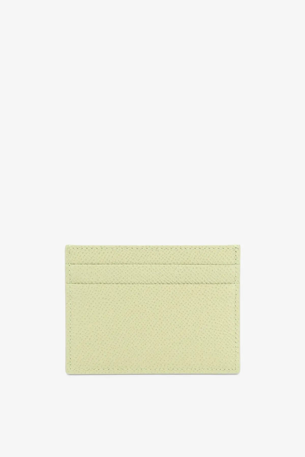 Dolce &amp; Gabbana women’s pale green hammered leather card holder with textured finish and precise edge stitching