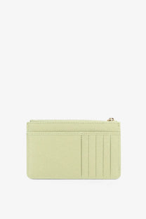Dolce &amp; Gabbana women’s hammered leather card holder in pale green with textured finish and gold-toned zipper pull