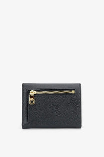 Dolce &amp; Gabbana women’s hammered black leather wallet with textured finish gold tone zipper and pull tab