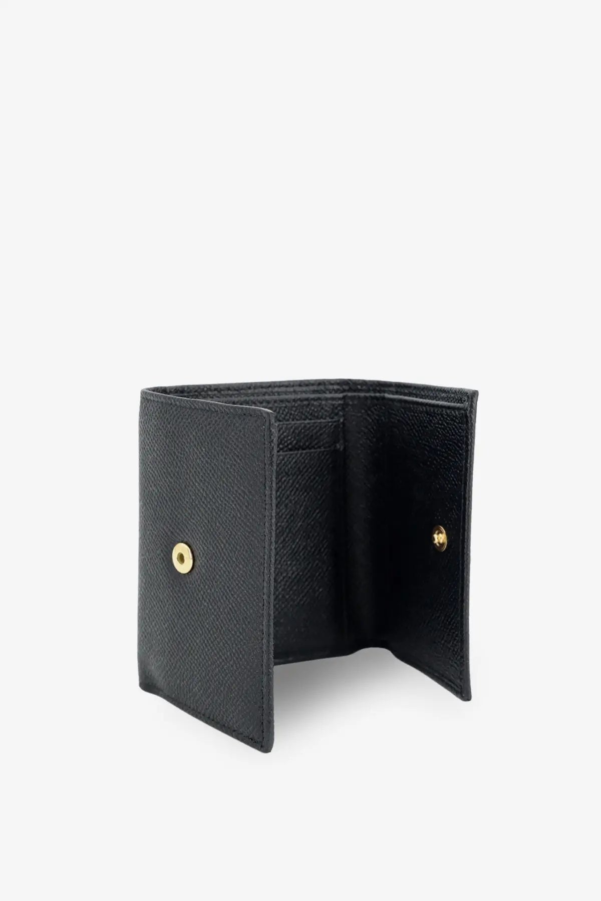 Dolce &amp; Gabbana women’s hammered leather wallet in black with textured surface and gold-tone snap buttons
