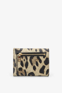 Dolce &amp; Gabbana women’s compact hammered leather wallet with leopard-print textured faux fur and gold-tone zipper
