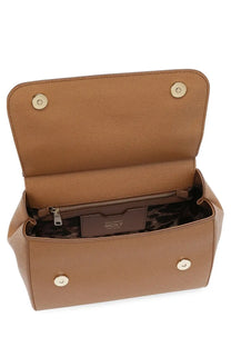 Dolce &amp; Gabbana women’s large beige leather crossbody bag with gold hardware and zippered interior compartment