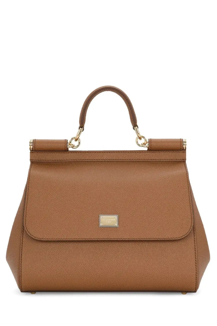 Dolce &amp; Gabbana women’s large beige Sicily handbag in tan leather with gold-tone hardware and front flap closure