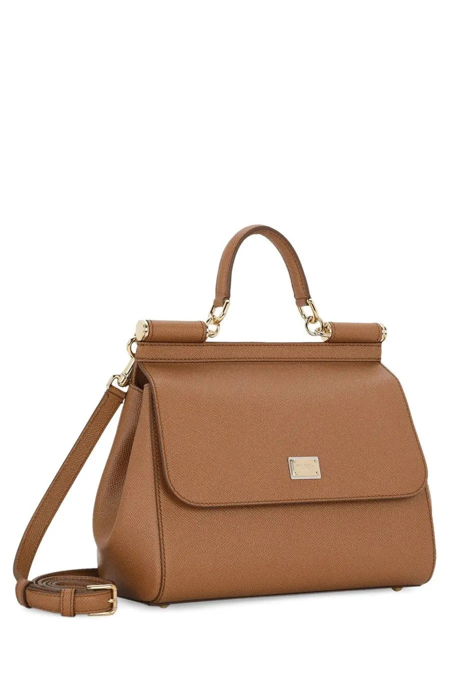Dolce &amp; gabbana women’s large beige leather handbag with tan color gold-tone hardware and detachable shoulder strap