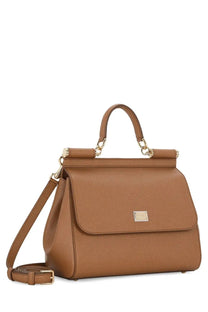 Dolce &amp; gabbana women’s large beige leather handbag with tan color gold-tone hardware and detachable shoulder strap