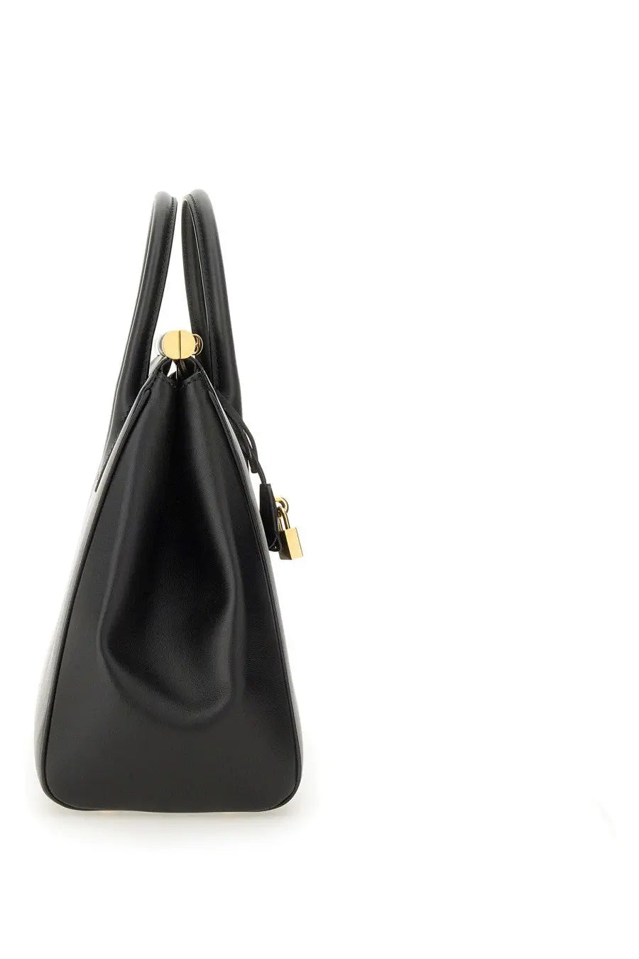 Dolce &amp; Gabbana women’s black leather handbag Marlene with gold-tone hardware and padlock closure