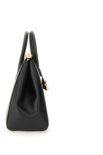 Dolce &amp; Gabbana women’s black leather handbag Marlene with gold-tone hardware and padlock closure