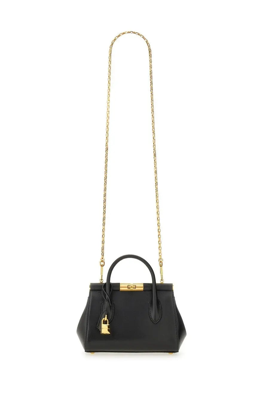 Dolce &amp; Gabbana women’s black leather handbag Marlene with gold-tone chain strap and clasp