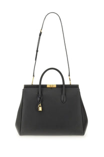 Dolce &amp; gabbana women’s black leather satchel handbag with gold-tone hardware and detachable shoulder strap