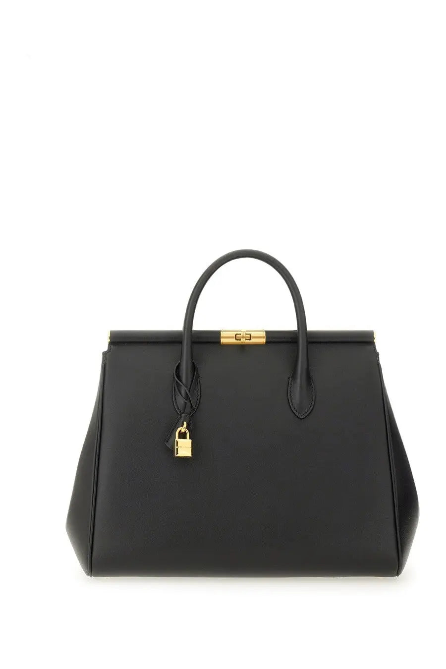 Dolce &amp; gabbana women’s handbag marlene black black leather satchel with gold-tone hardware and matching padlock