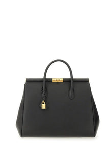 Dolce &amp; gabbana women’s handbag marlene black black leather satchel with gold-tone hardware and matching padlock