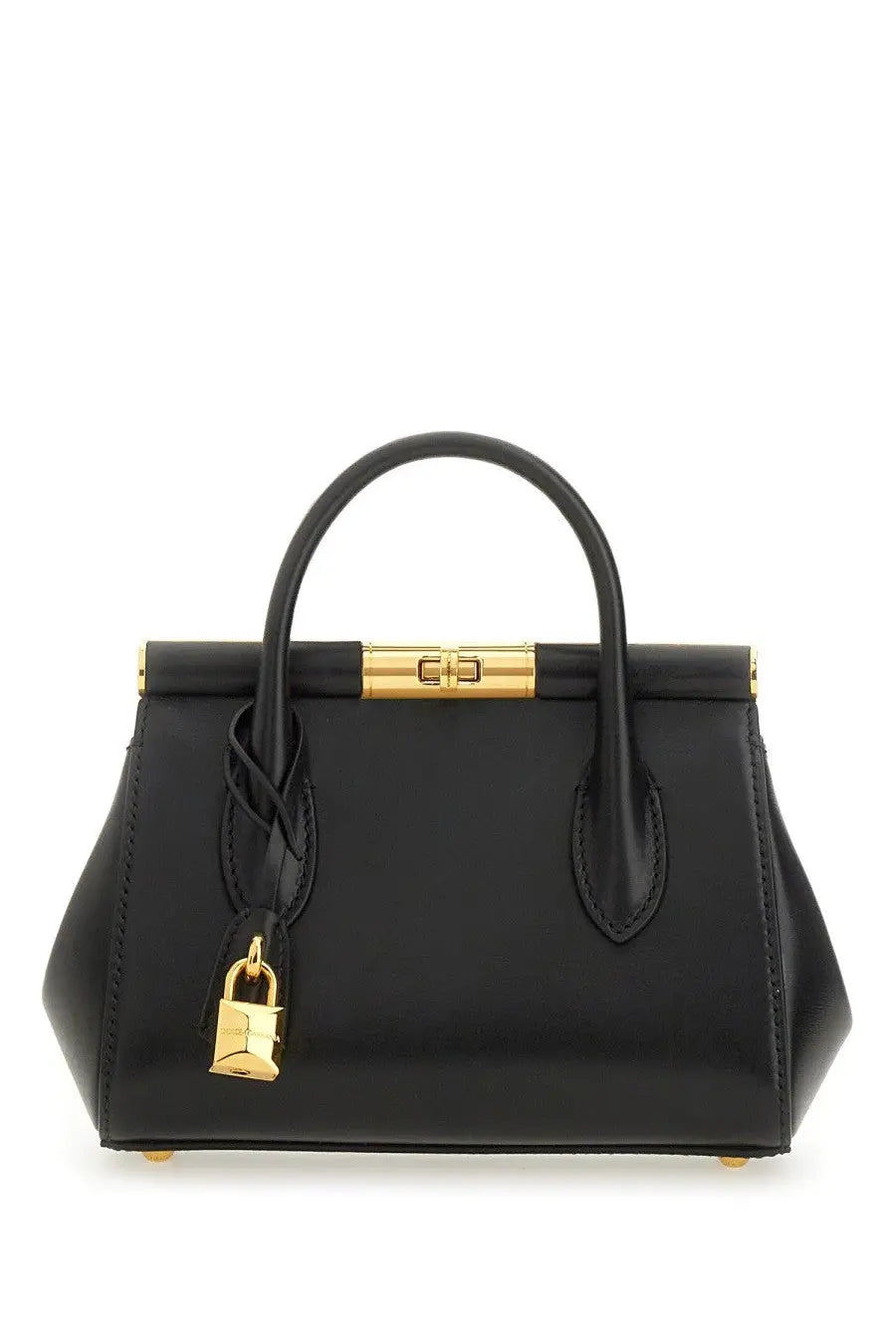 Dolce &amp; Gabbana women’s handbag Marlene black patent leather mini bag with gold-tone hardware and matching padlock