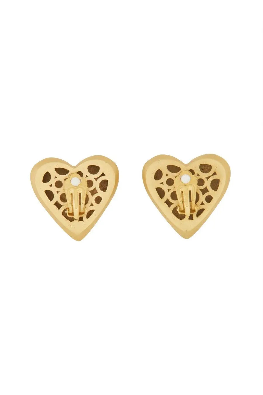 Dolce &amp; gabbana women’s gold heart-shaped clip earrings with delicate patterned cutout design and central white pearl