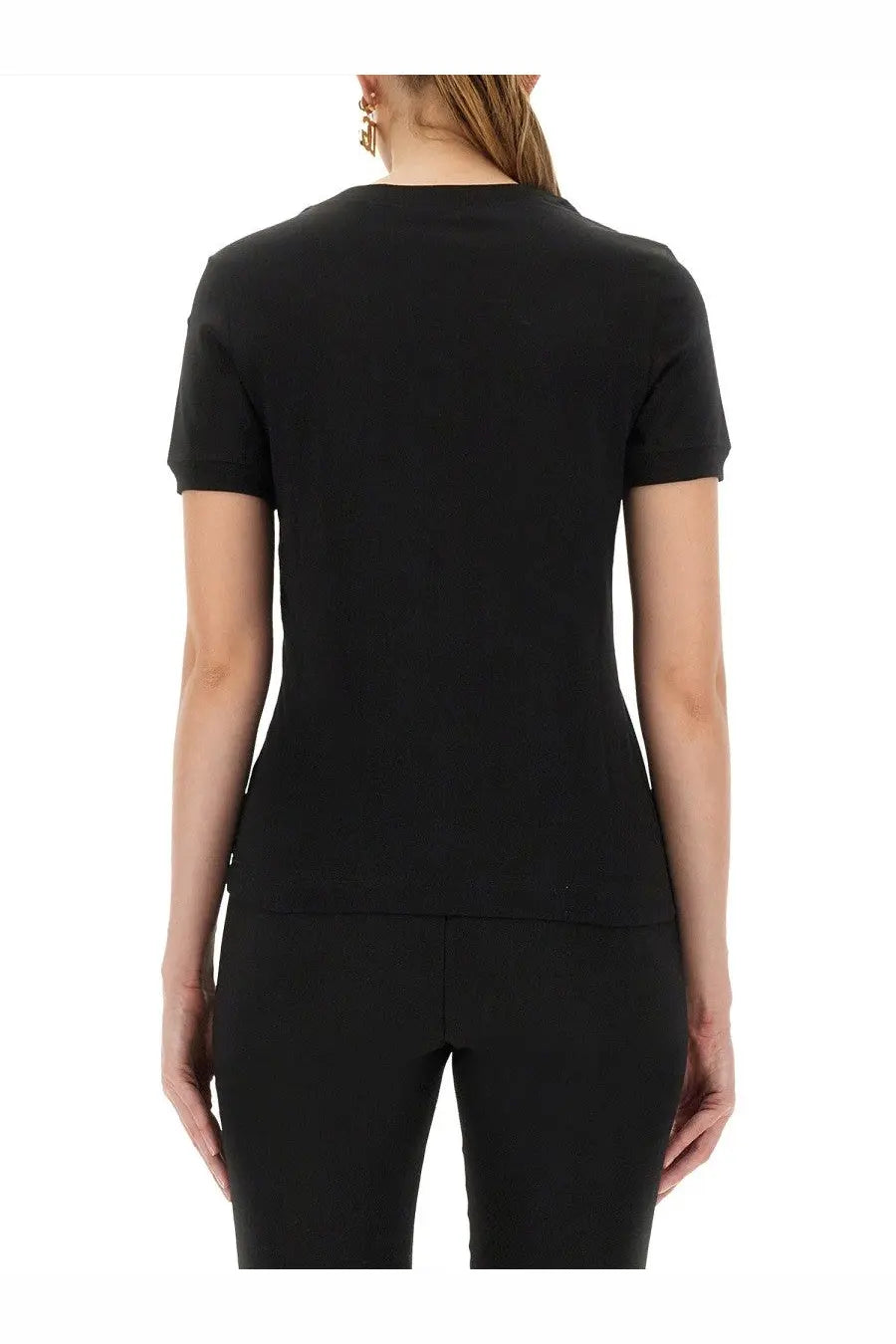 Dolce &amp; Gabbana women’s black jersey shirt with short sleeves round neckline and fitted silhouette