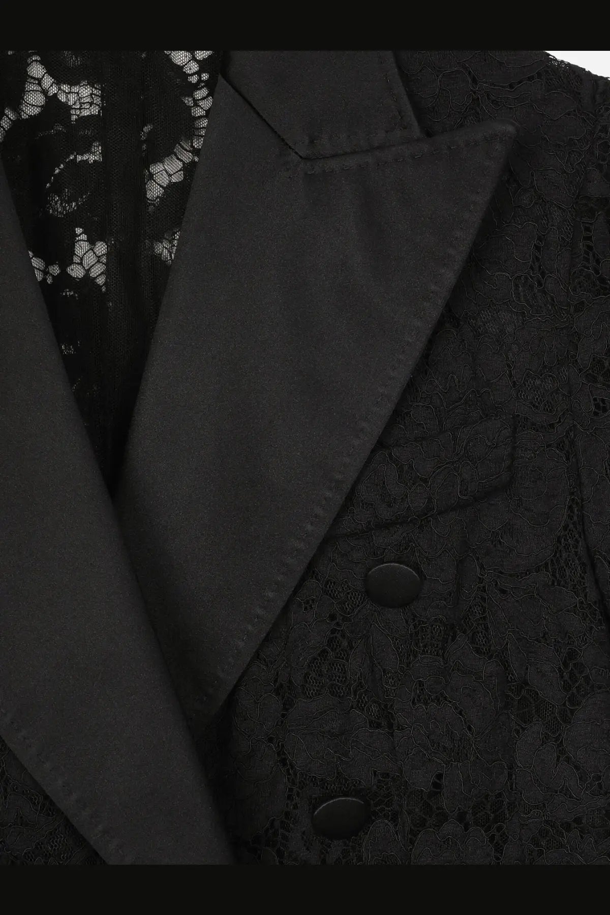 Dolce &amp; Gabbana women’s black lace dress with a black lace blazer featuring a structured collar and matching buttons