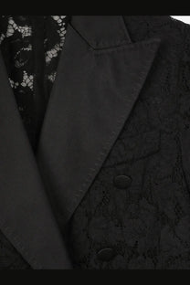 Dolce &amp; Gabbana women’s black lace dress with a black lace blazer featuring a structured collar and matching buttons