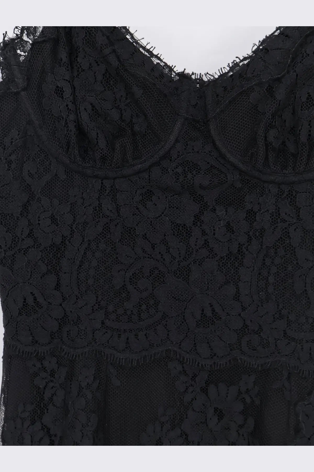 Dolce &amp; Gabbana women’s black lace dress with intricate floral patterns and scalloped neckline