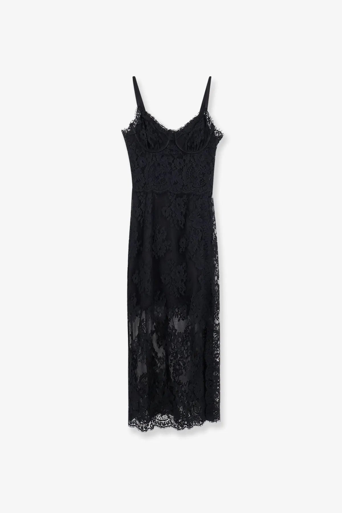 Dolce &amp; gabbana women’s black lace midi dress with delicate floral patterns and thin spaghetti straps