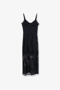 Dolce &amp; gabbana women’s black lace midi dress with delicate floral patterns and thin spaghetti straps