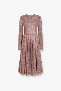 Dolce &amp; Gabbana women’s delicate rose gold lace midi dress with long sleeves and flared skirt malva color