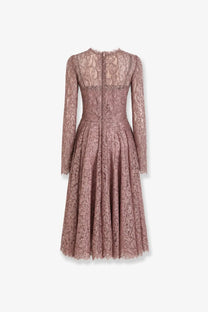 Dolce &amp; Gabbana women’s malva rose gold lace midi dress with long sleeves and a fitted bodice