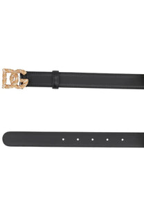 Dolce &amp; gabbana women’s black leather belt with gold-tone braided buckle featuring dc logo