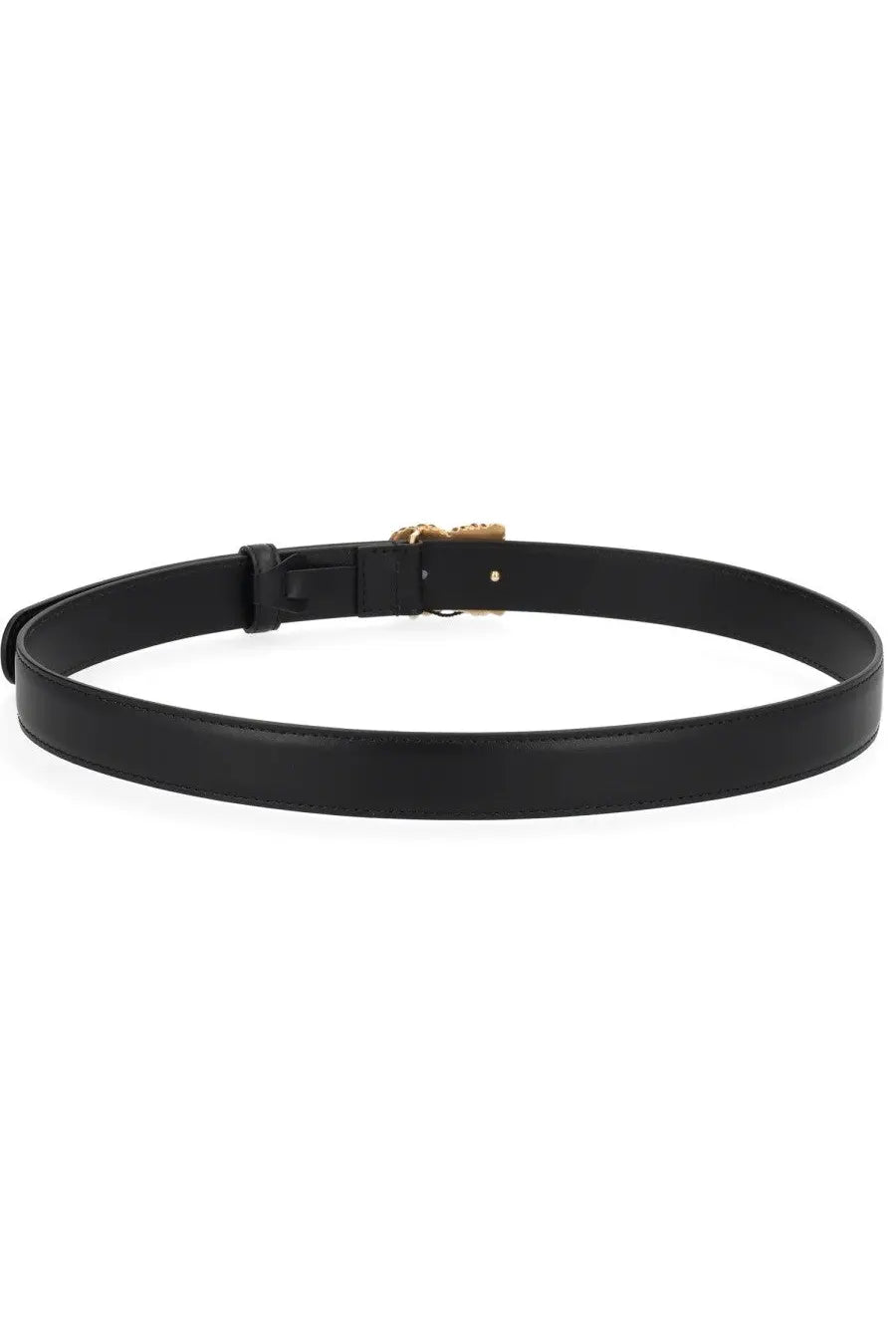 Dolce &amp; Gabbana women’s black leather belt with gold-tone Medusa head buckle for stylish wear