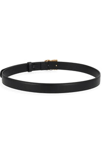 Dolce &amp; Gabbana women’s black leather belt with gold-tone Medusa head buckle for stylish wear