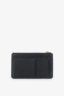 Dolce &amp; Gabbana women’s black leather card holder with gold-tone zipper pull for stylish card organization