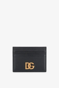 Dolce &amp; Gabbana women’s black leather card holder with gold-tone dg logo emblem