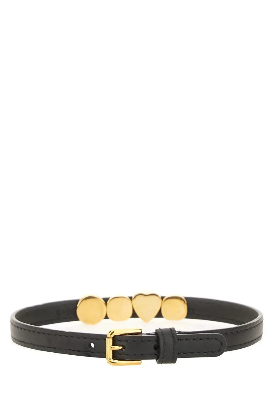 Dolce &amp; Gabbana women’s black leather choker with gold-tone heart and circle charms belt detail
